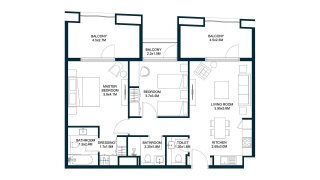 Apartment floor plan, 2 bedrooms in TIRAZ No. 11007