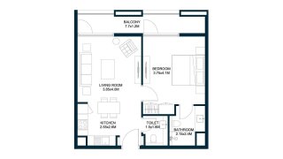 Apartment floor plan, 1 bedroom in TIRAZ No. 11006