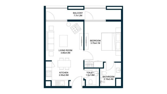 Apartment floor plan, 1 bedroom in TIRAZ No. 11006 (2D)